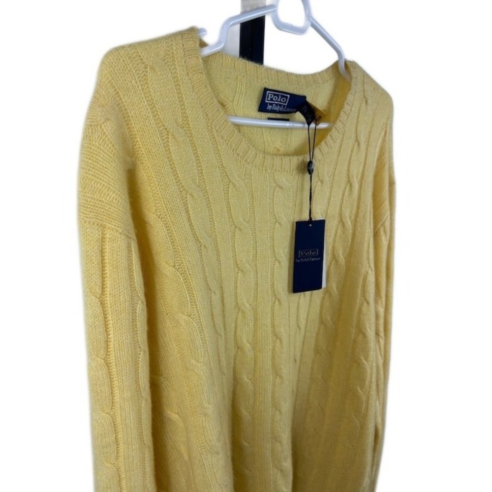 Polo Ralph Lauren 100% Cashmere Sweater Men's Size XXL Yellow Cable Knit $398 - Picture 3 of 6